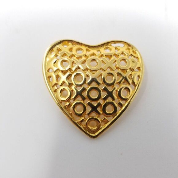 Vintage Anne Klein X's and O's Heart Shaped Brooch Lapel Pin, Gold Tone, Estate - Picture 6 of 6